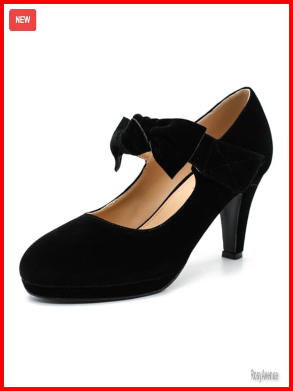 Mary Jane Chunky Heel Platform Pumps Bow Strap Round Toe Dress Shoes